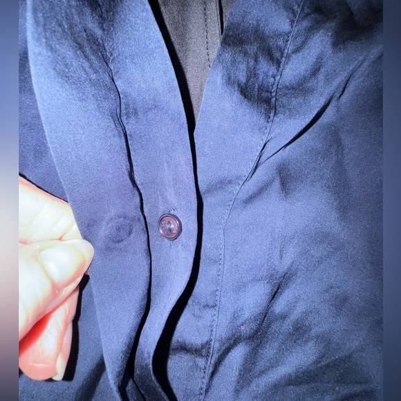 VINCE ($345) navy and black Pleated 100% Silk Popover Hi Lo Blouse Top Size S - Picture 6 of 10